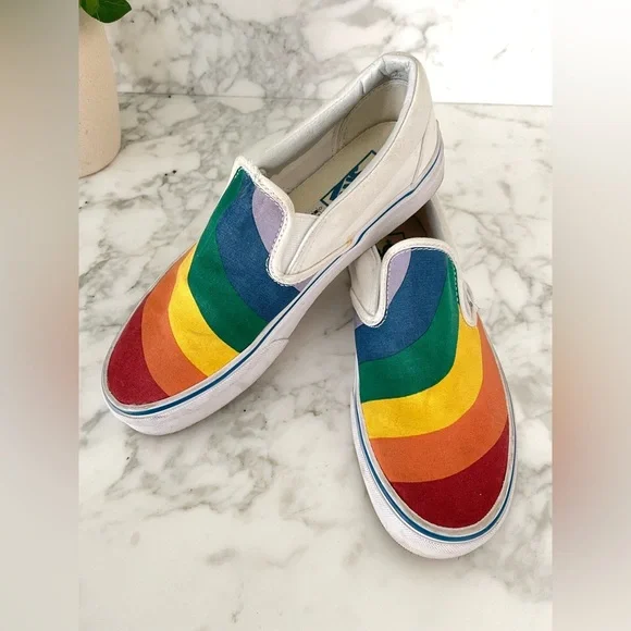 Vans Slip On Rainbow‎ Sneakers Womens Size 7.5 White Retro - Picture 3 of 9